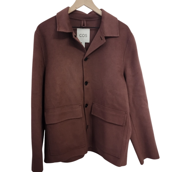 COS Large Pocket Button Up Utility Wool Jacket in Burgundy - Picture 11 of 13